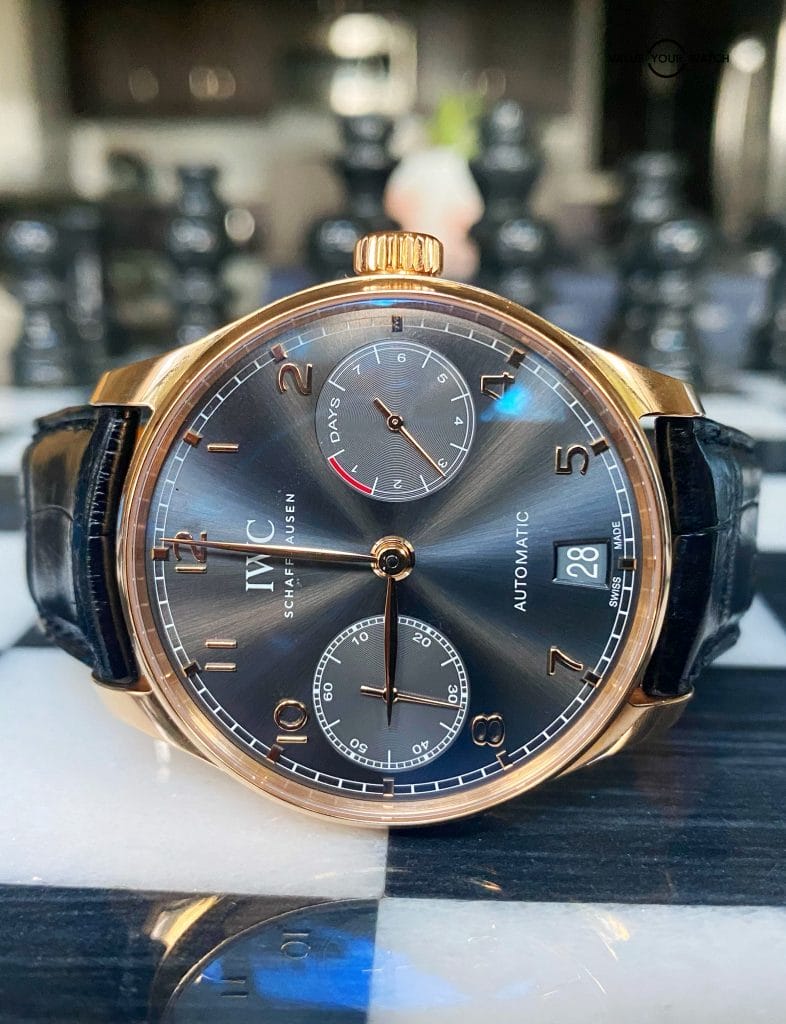 IWC Portuguese 7 Day Automatic Watch Rose Gold Grey IW500702 IW5007-02 Box/books