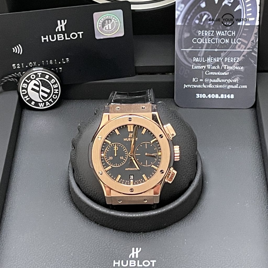HUBLOT CLASSIC FUSION CHRONOGRAPH 18K KING GOLD 45MM CROCODILE