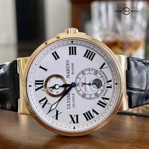 Ulysse Nardin Marine Chronometer 18k Rose Gold Limited Edition Crocodile Strap 266-65, B&P