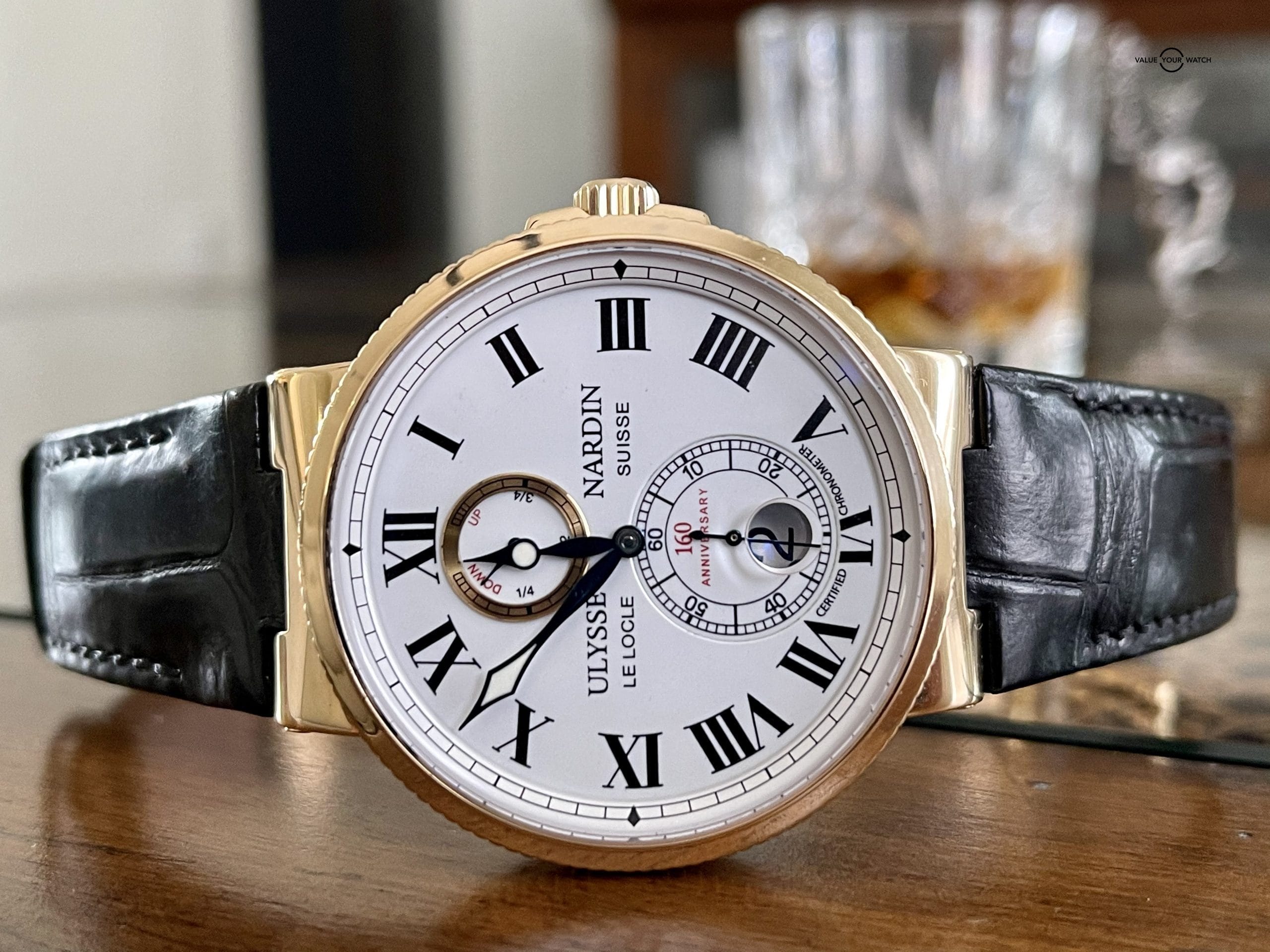 Ulysse Nardin Marine Chronometer 18k Rose Gold Limited Edition Crocodile Strap 266-65, B&P