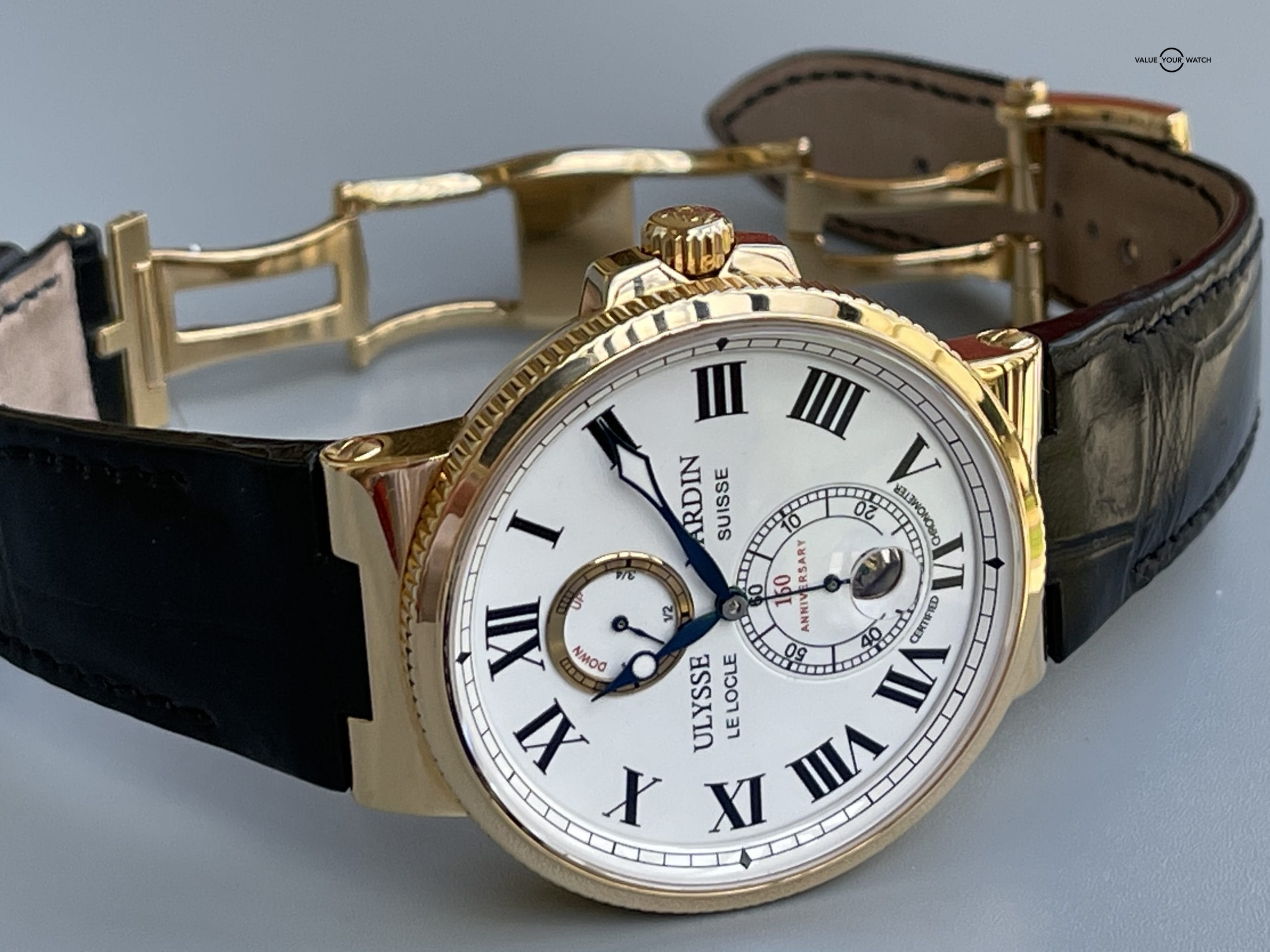 Ulysse Nardin Marine Chronometer 18k Rose Gold Limited Edition Crocodile Strap 266-65, B&P - Image 9