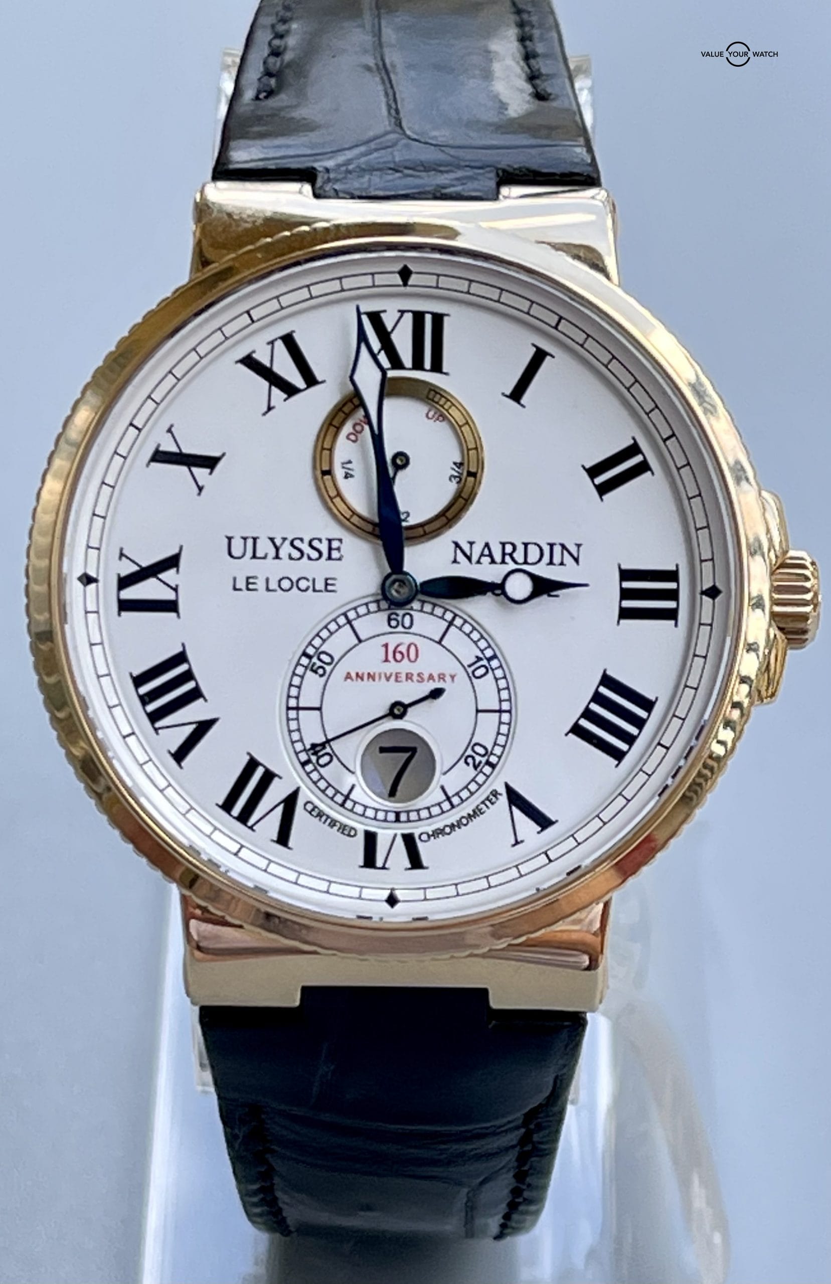 Ulysse Nardin Marine Chronometer 18k Rose Gold Limited Edition Crocodile Strap 266-65, B&P - Image 2