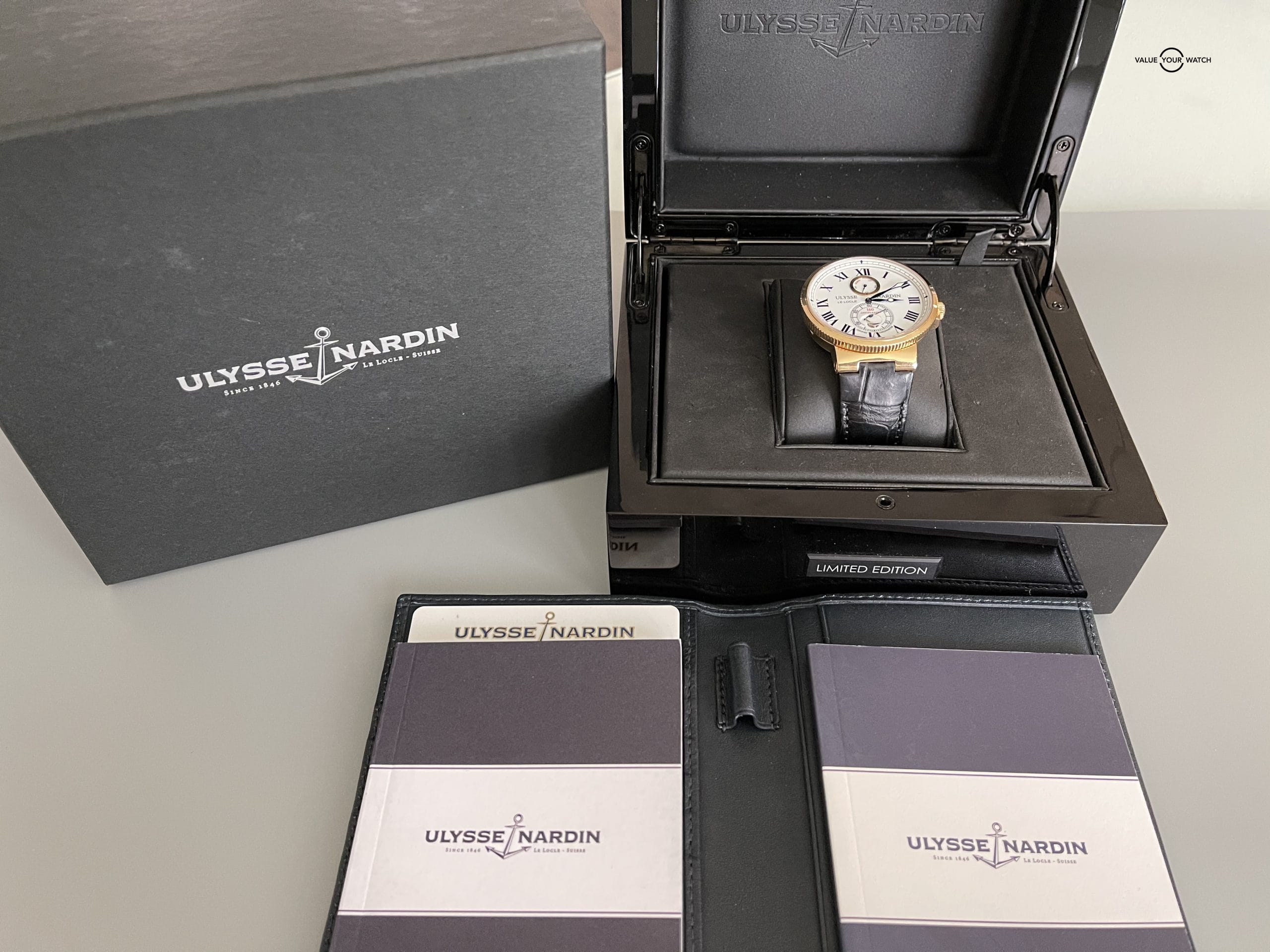 Ulysse Nardin Marine Chronometer 18k Rose Gold Limited Edition Crocodile Strap 266-65, B&P - Image 6