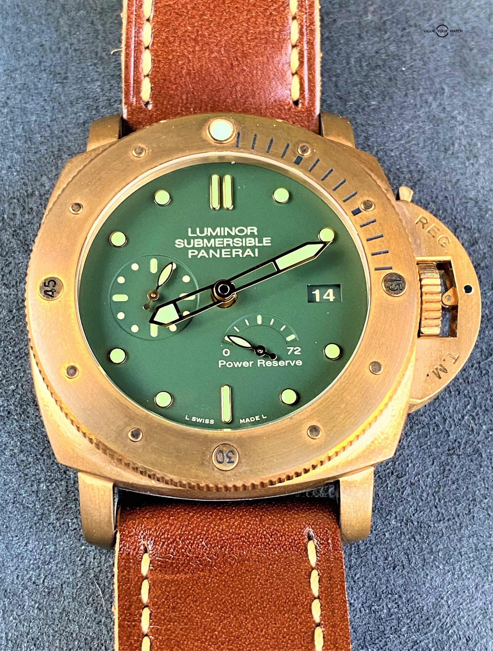 NOS! Panerai Special Edition Luminor Submersible 1950 3 Days BRONZO Green Dial