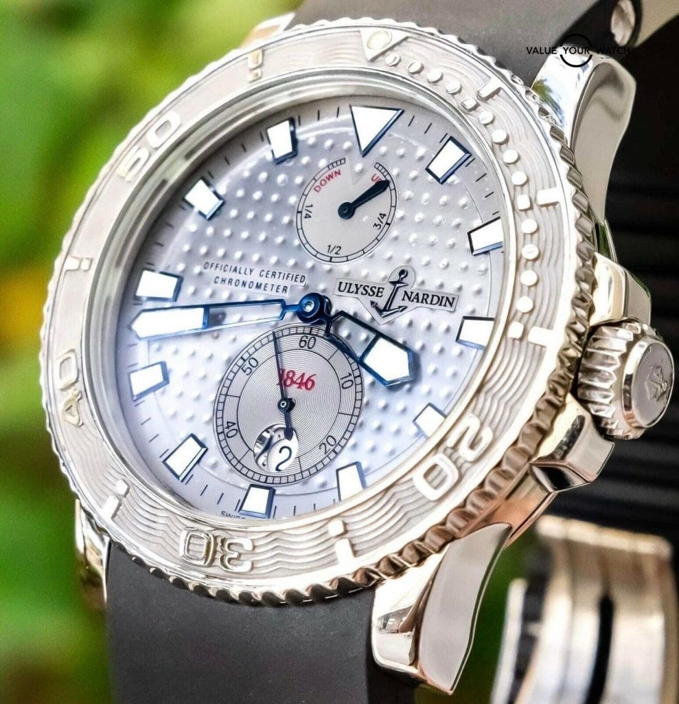 Ulysse Nardin Maxi Marine Diver 43 Silver Dial $8K MSRP Power Reserve Box 263-33 desfg