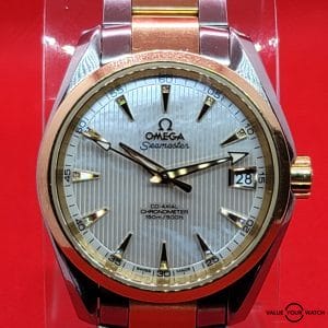 Omega Aqua Terra Steel and Gold Mother of Pear Dial with Diamonds.