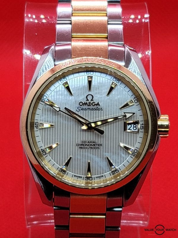 Omega Aqua Terra Steel and Gold Mother of Pear Dial with Diamonds.