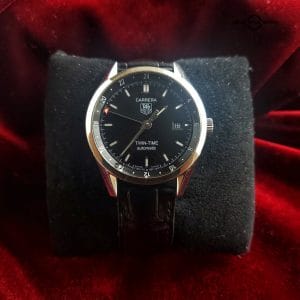TAG Heuer Carrera Twin-Time Automatic WV2115: (GMT, Black Dial, Steel Case, 39mm)