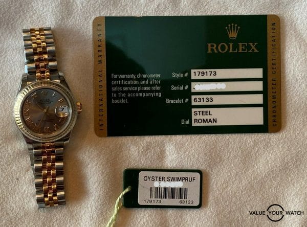 Rolex Datejust Ladies 18k Yellow Gold Stainless Steel 179173 26mm with card