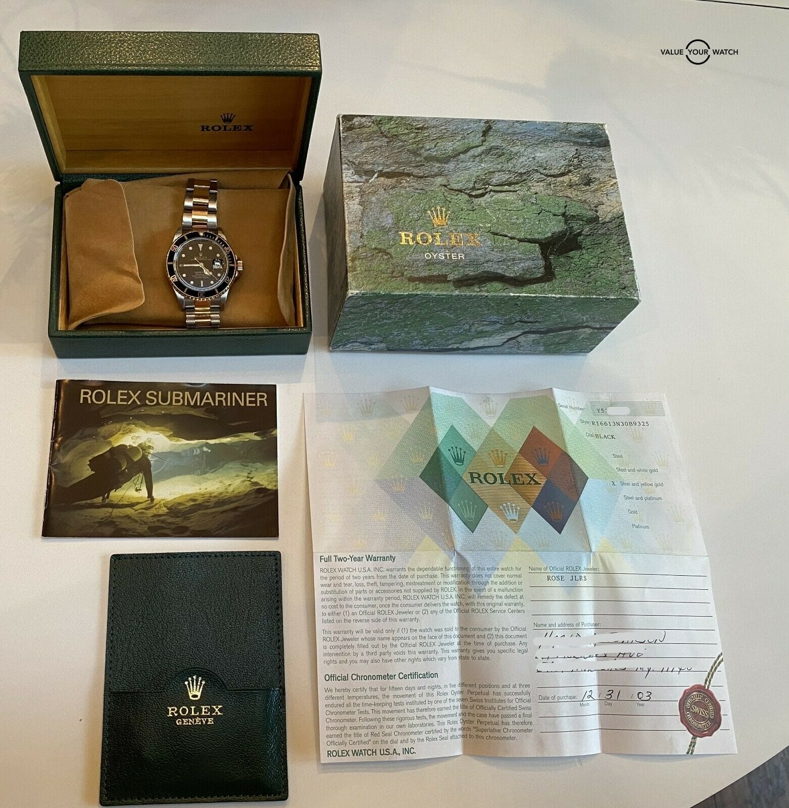 Full set Rolex Submariner 16613 Black 18K Yellow Gold:Stainless Steel BOX:PAPERS