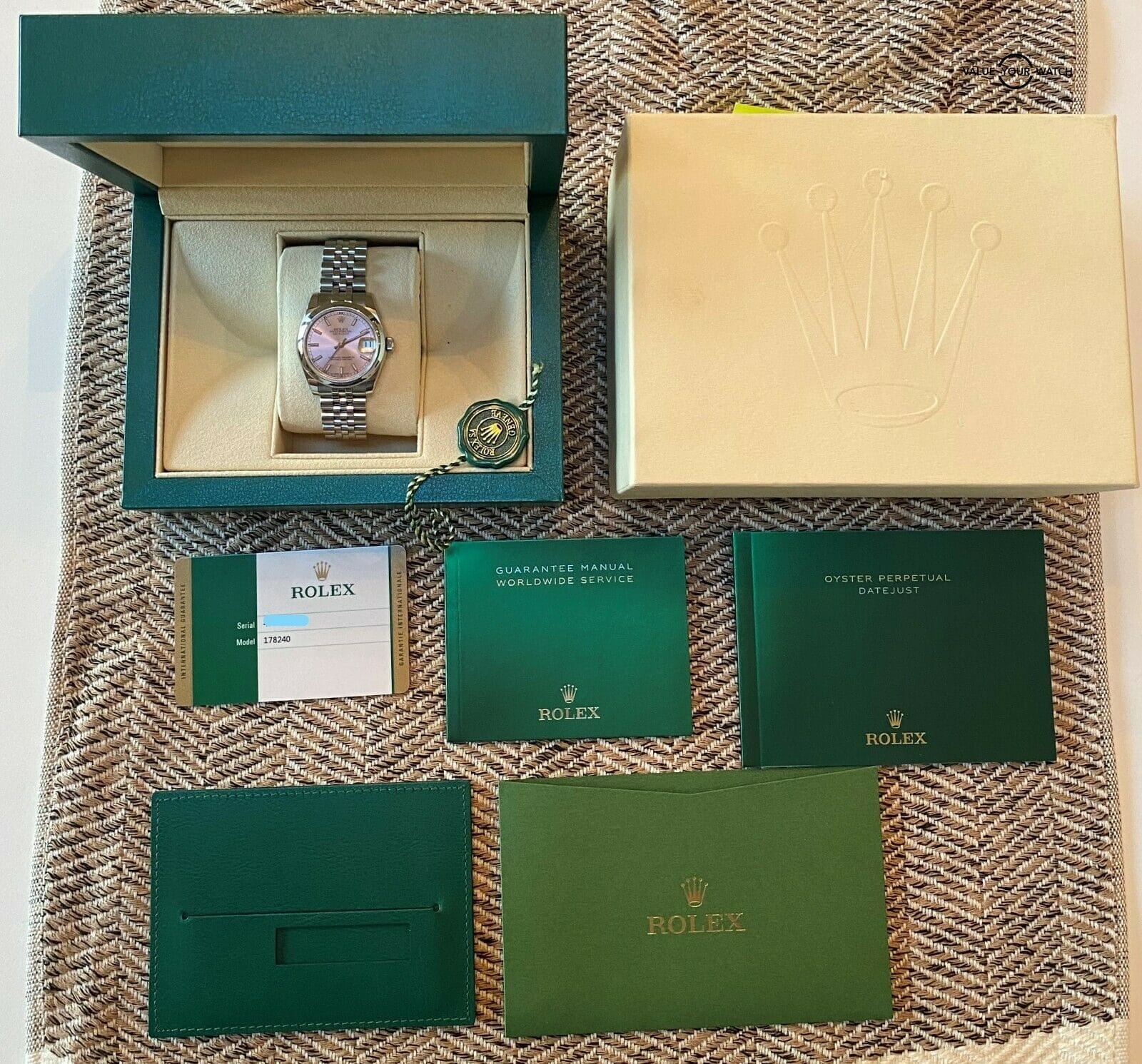 Full set Rolex Midsize Datejust 178240 Pink Dial 31mm Box & Papers 2018