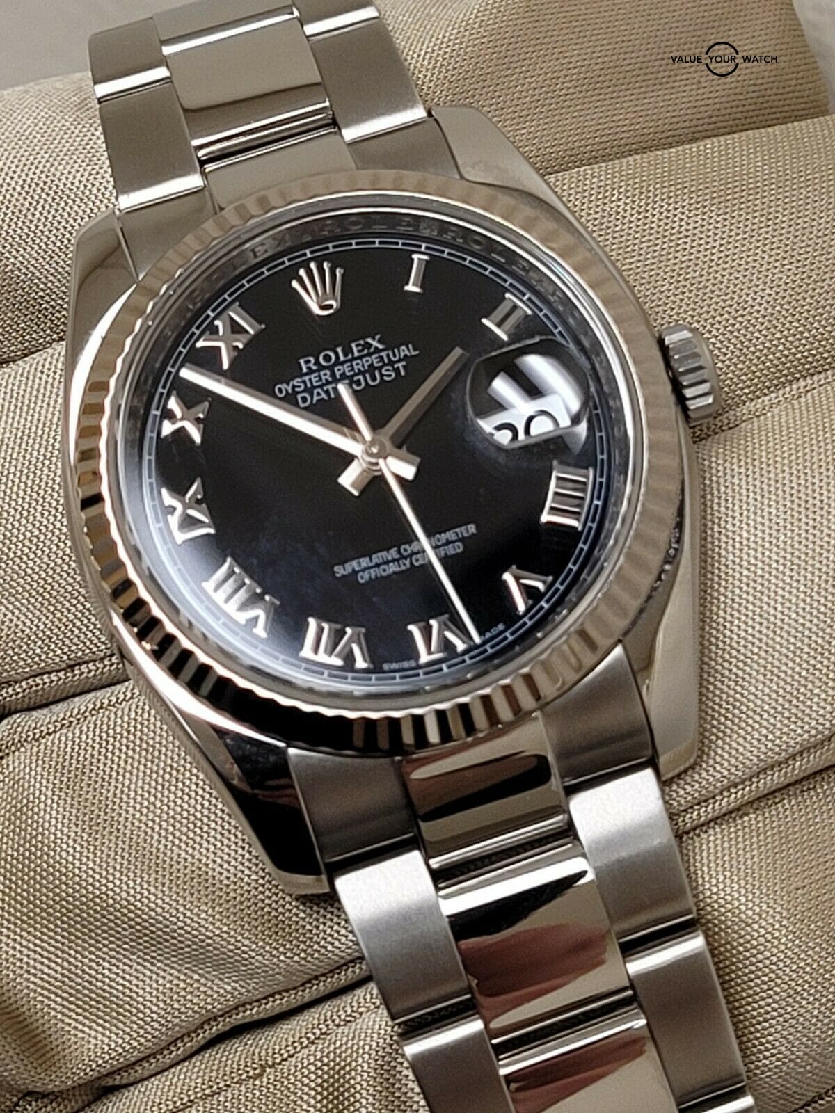 Rolex Datejust.36mm w/ flutted 18k White gold bezel.Box & booklet.100%authentic