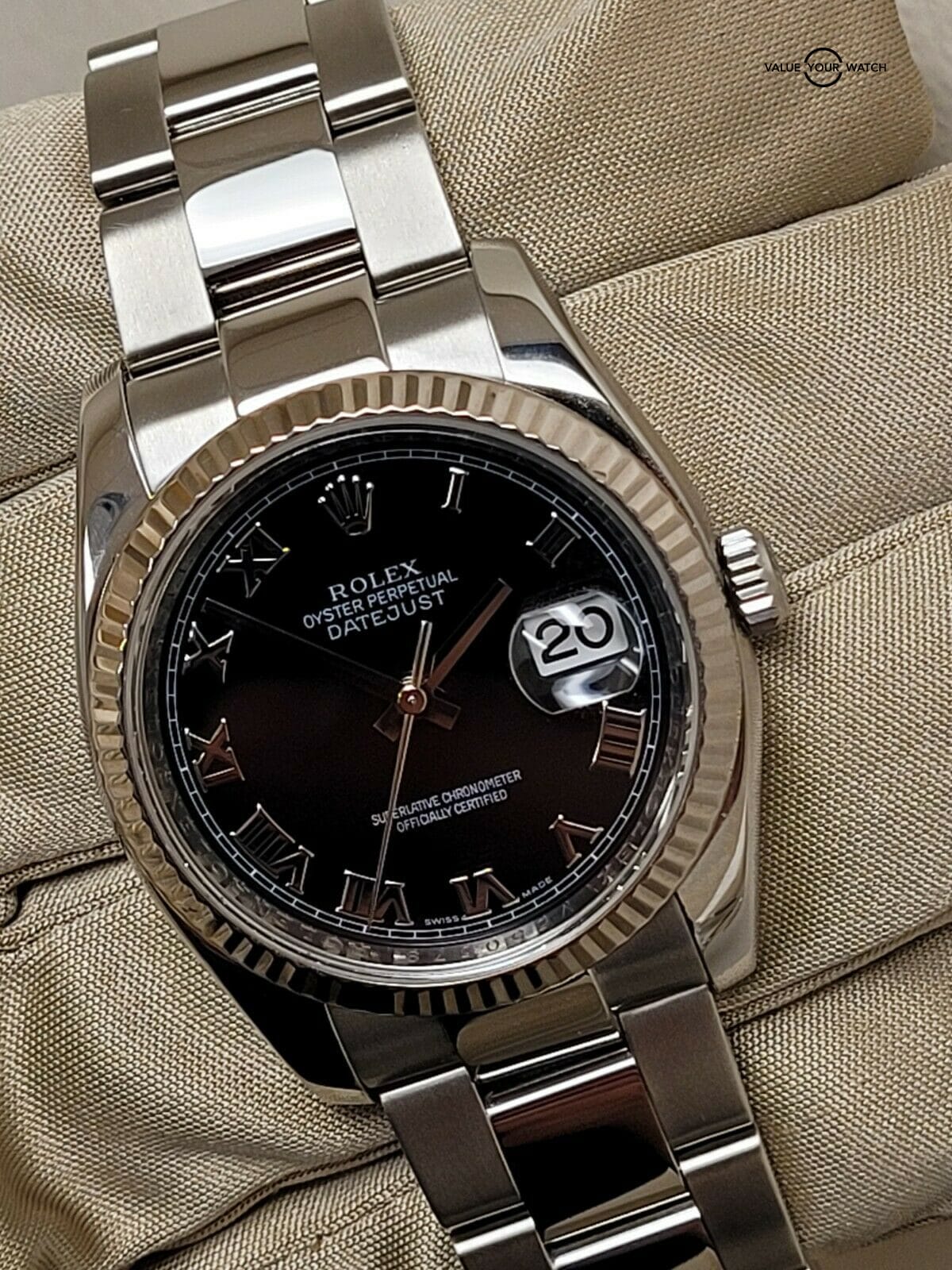 Rolex Datejust.36mm w/ flutted 18k White gold bezel.Box & booklet.100%authentic