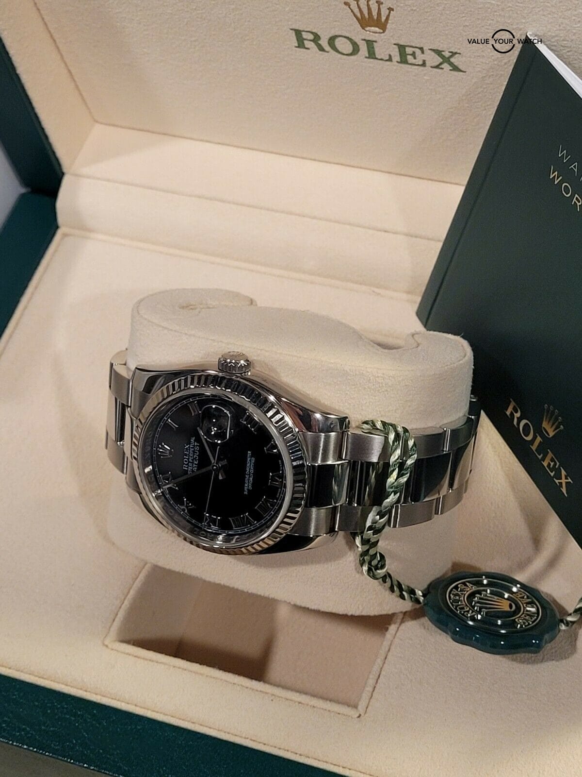 Rolex Datejust.36mm w/ flutted 18k White gold bezel.Box & booklet.100%authentic