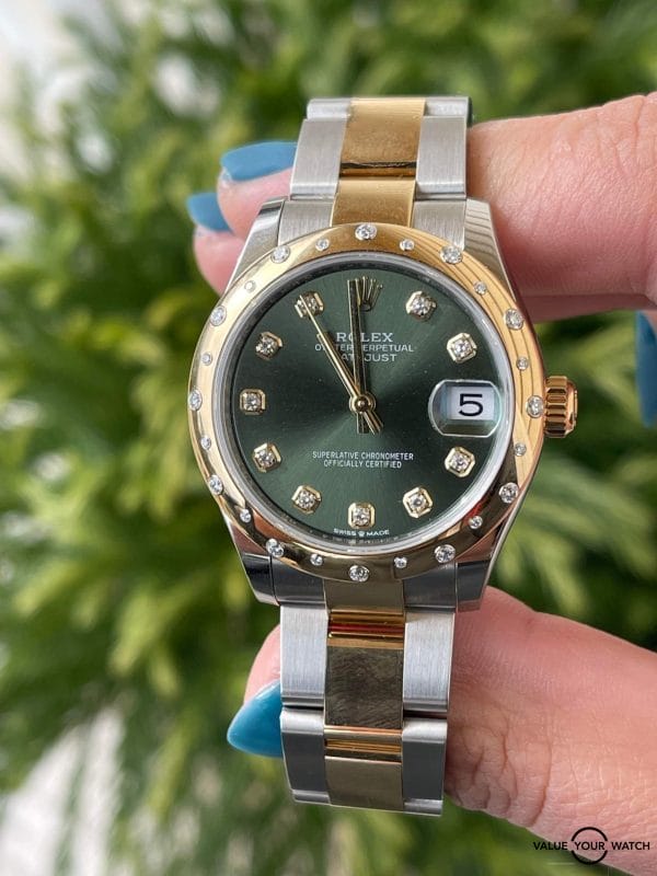 Rolex Datejust Olive Green Women's Watch Diamonds - m278343rbr-0030