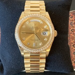 2022 Rolex Day-Date 128348RBR President Yellow Gold Factory Iced Diamond Dial Bezel Men’s Watch