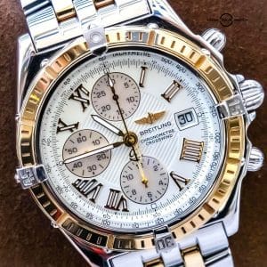 Breitling Crosswind Racing Two-Tone Yellow Gold Silver Dial 43 Box Papers D13355