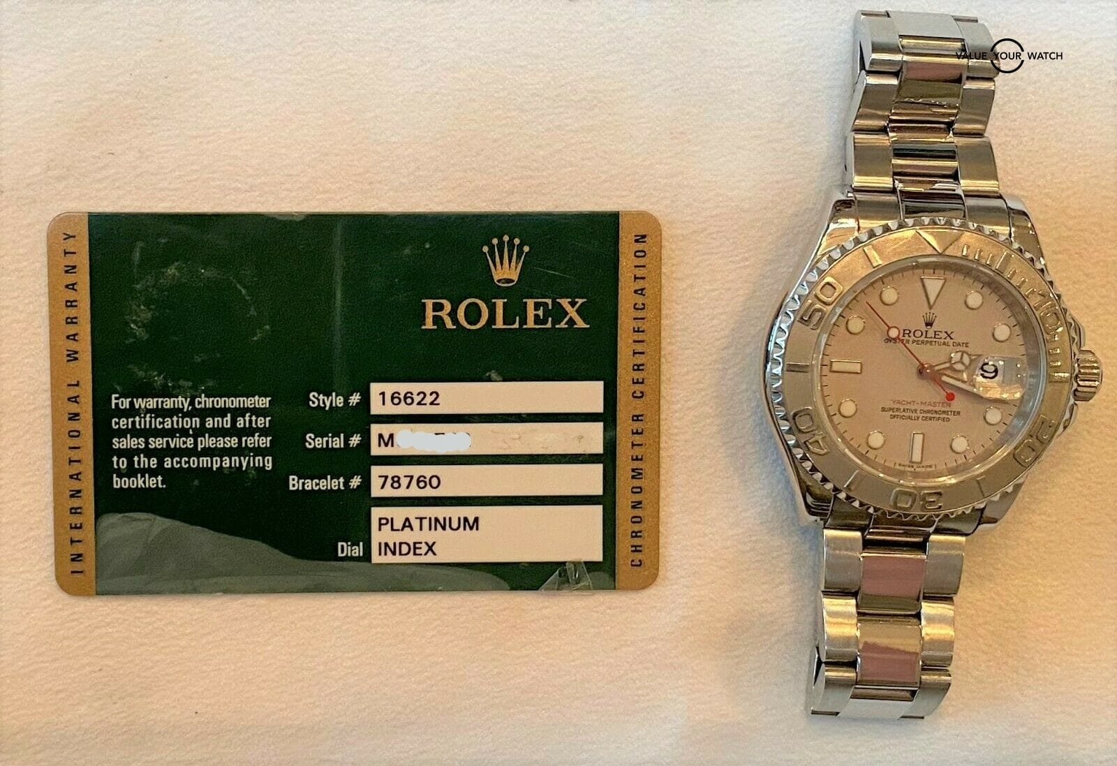 Rolex Yacht-Master 16622 40mm Stainless Steel Platinum Dial ENGRAVED REHAUT