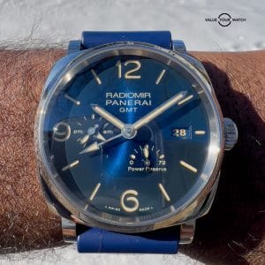 Panerai Radiomir 1940 3 Day GMT Steel Blue Dial Mens Watch Rubber Strap PAM00946
