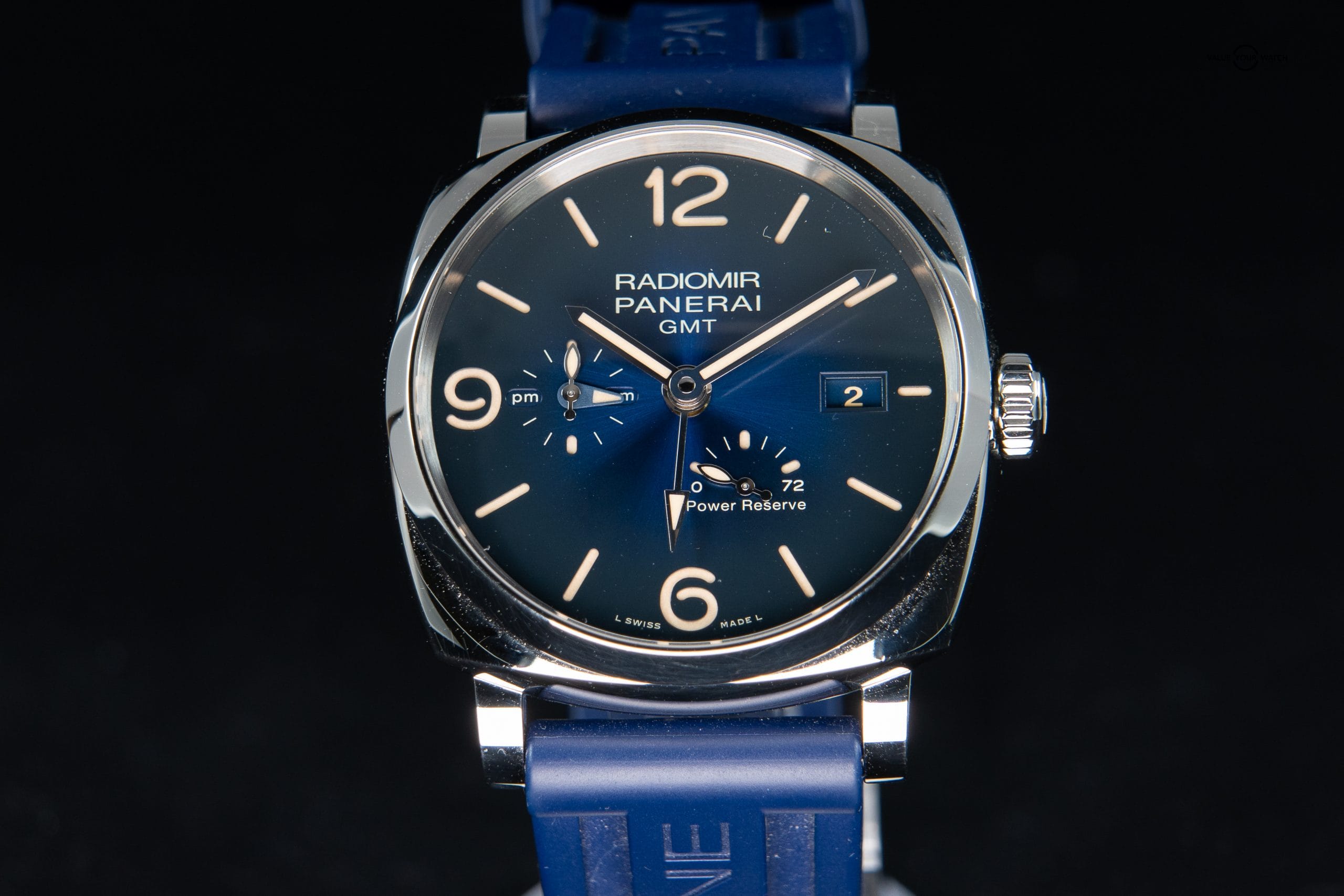 Panerai Radiomir 1940 3 Day GMT Steel Blue Dial Mens Watch Rubber Strap PAM00946 - Image 8