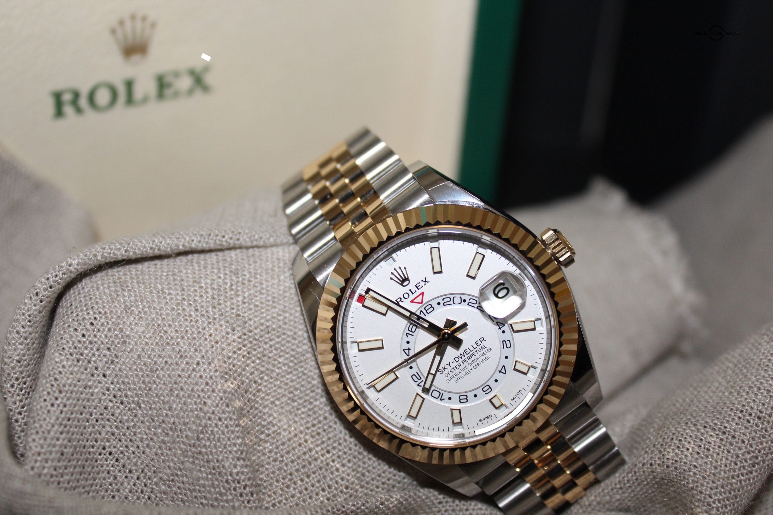 Rolex Sky-Dweller 18K Two-Tone Yellow Gold Rolesor White Dial Jubilee 42MM BNIB
