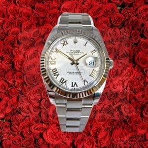 Rolex Datejust 41 White Dial Fluted Bezel Roman Numerals Watch - 126334