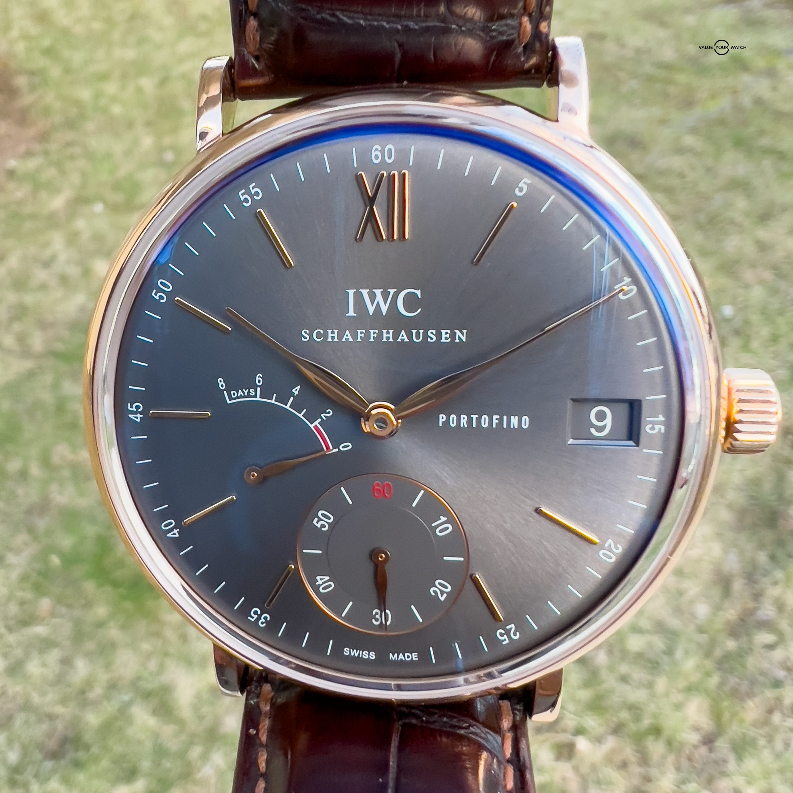 IWC Portofino Hand-Wound 8 Days Rose Gold Grey Dial Men's Watch - IW510104