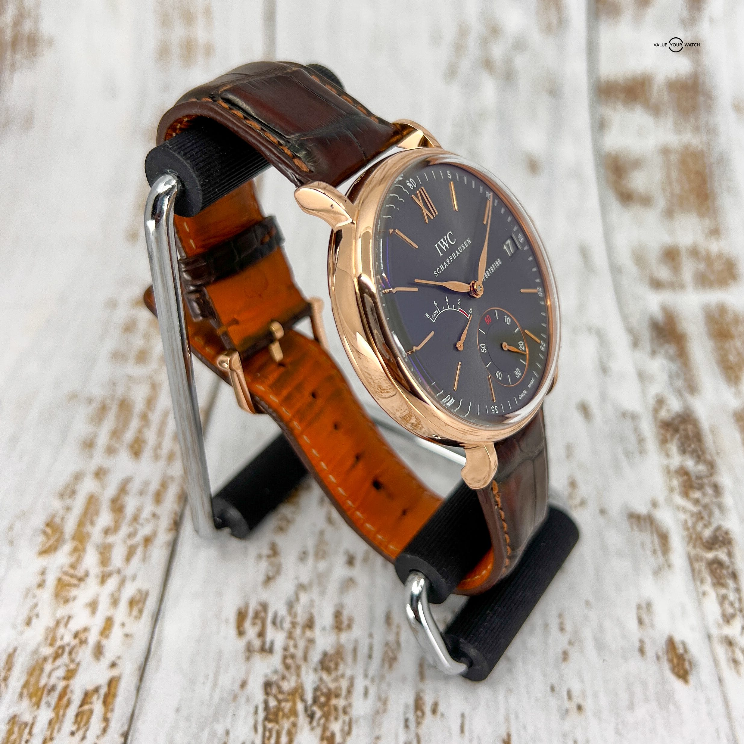 IWC Portofino Hand-Wound 8 Days Rose Gold Grey Dial Men's Watch - IW510104 - Image 7