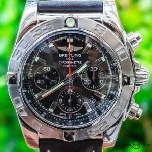 Breitling Chronomat 44 Black Dial SERVICED Leather Immaculate B01 AB0110