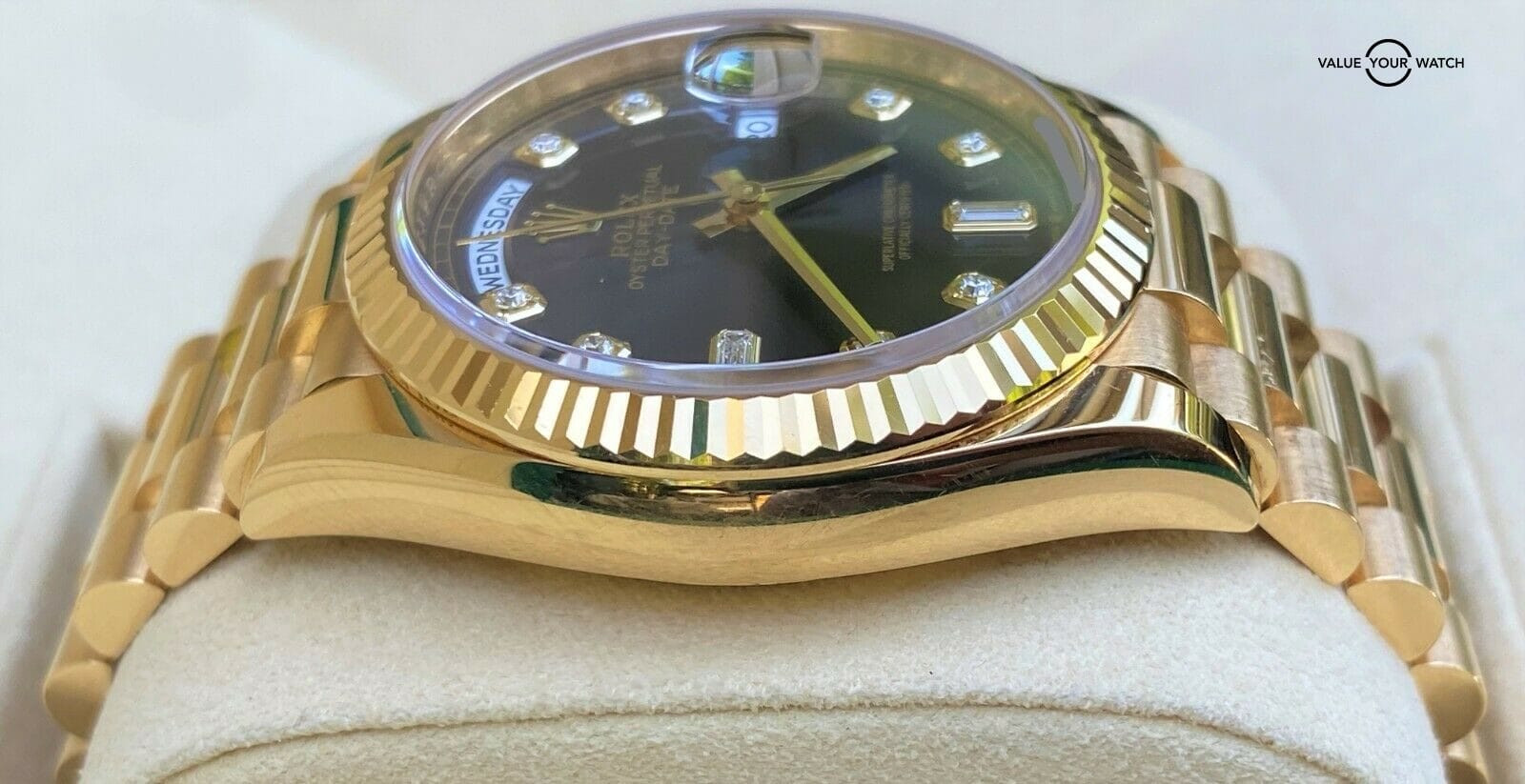 Rolex Day Date 36mm 128238 Dark Grey Diamond/Baguette 2019 BOXES/PAPERS - Image 3