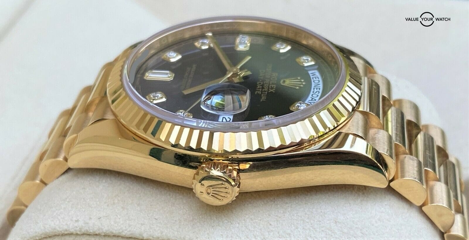 Rolex Day Date 36mm 128238 Dark Grey Diamond/Baguette 2019 BOXES/PAPERS - Image 4