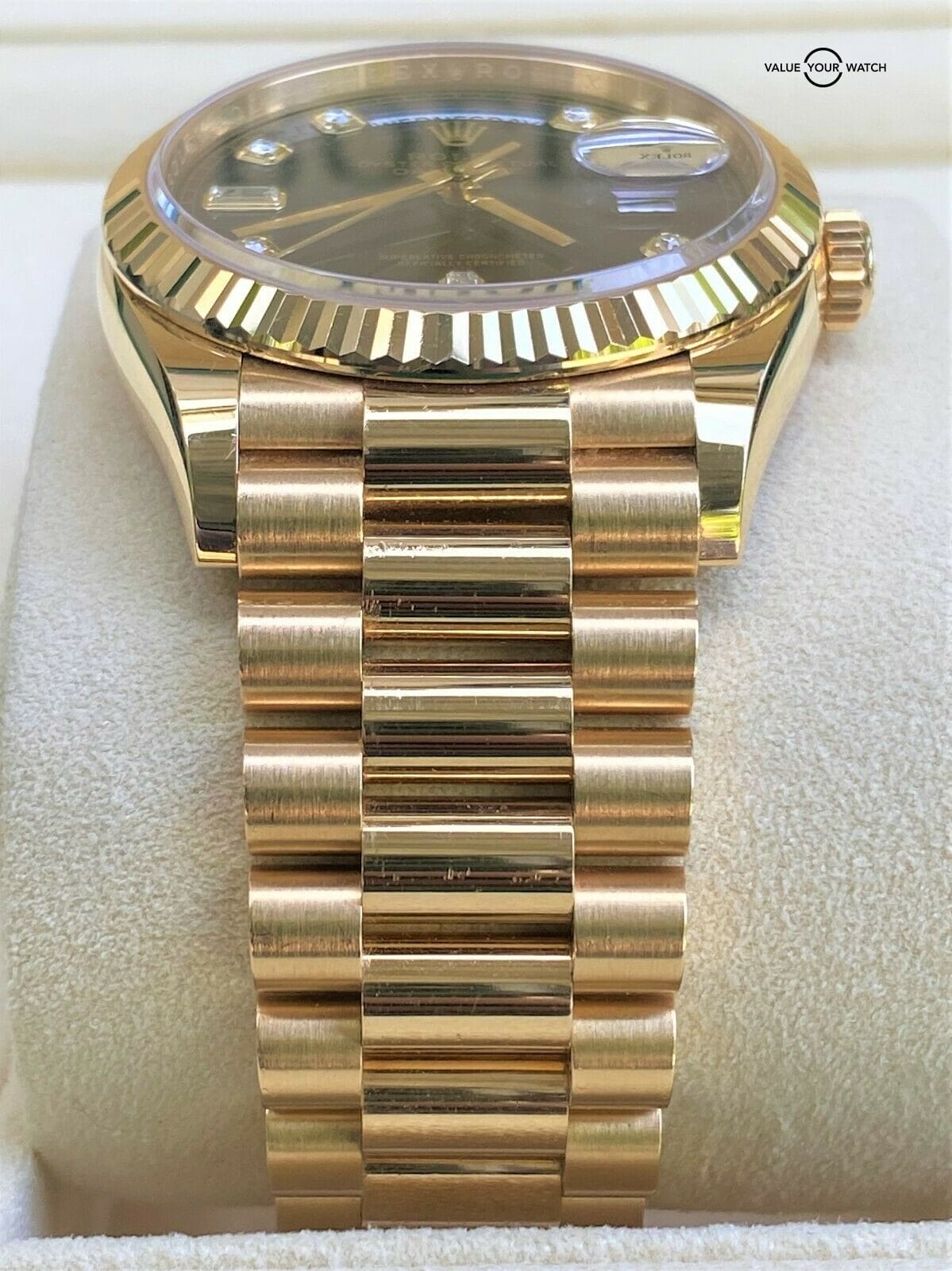 Rolex Day Date 36mm 128238 Dark Grey Diamond/Baguette 2019 BOXES/PAPERS - Image 6