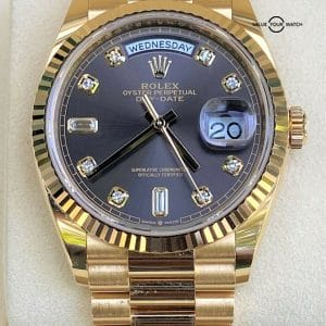 Rolex Day Date 36mm 128238 Dark Grey Diamond:Baguette 2019 BOXES:PAPERS swq