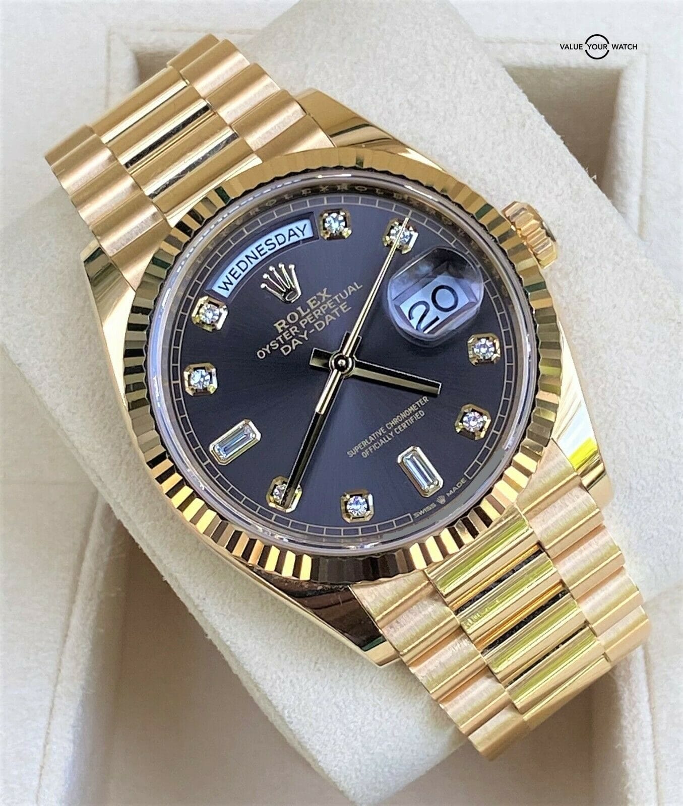 Rolex Day Date 36mm 128238 Dark Grey Diamond/Baguette 2019 BOXES/PAPERS - Image 11