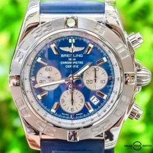Breitling Chronomat 44 Blue Dial SERVICED Rubber B01 Stainless Steel AB0110 lopii