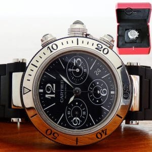 Cartier Pasha Seatimer Black Chronograph 42mm US Euro Ship W31088U2 2995