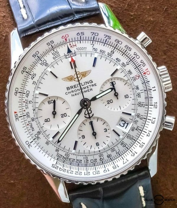 Breitling Navitimer 42 Silver Dial Black Croco Automatic Pilot Aviation A23322 hy