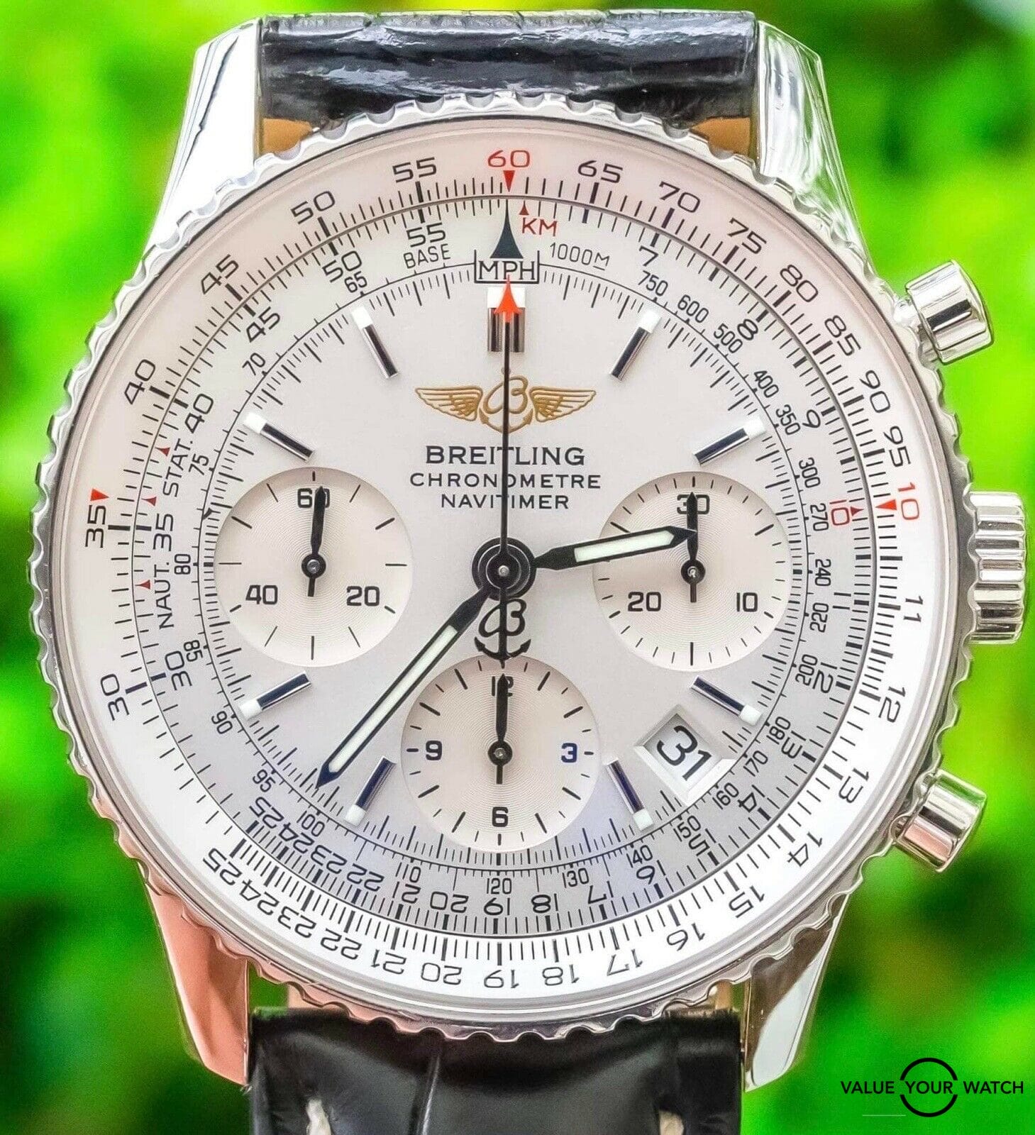 Breitling Navitimer 42 Silver Dial Black Croco Automatic Pilot Aviation A23322 hy