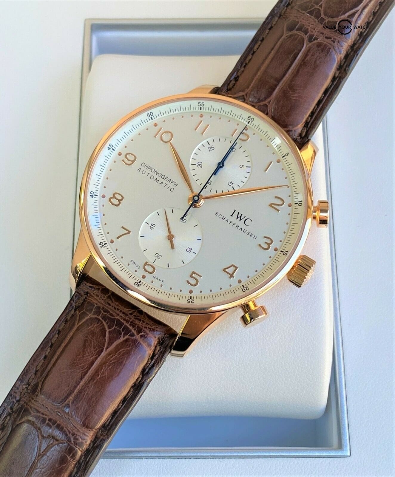 IWC Portuguese Chronograph 18K Rose Gold IW371480 Silver Dial 40.9mm SERVICED! - Image 13