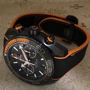 Omega Planet Ocean C0-Axial 600M Master Chronometer Chronograph Deep Black Orange 45.5mm MINT