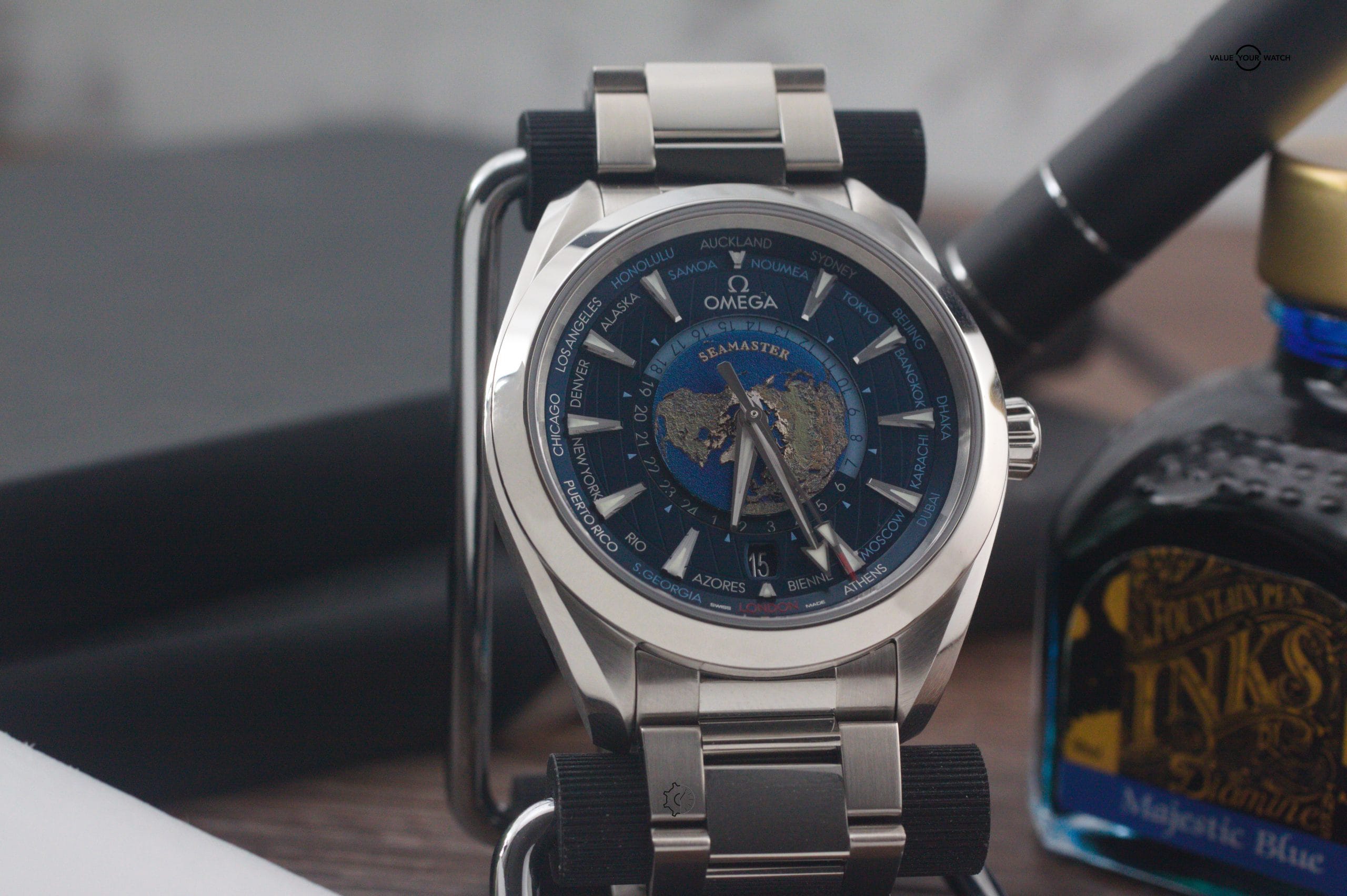 Omega Seamaster Aqua Terra GMT Worldtimer 43mm Blue Stainless Steel Box & Papers - Image 3