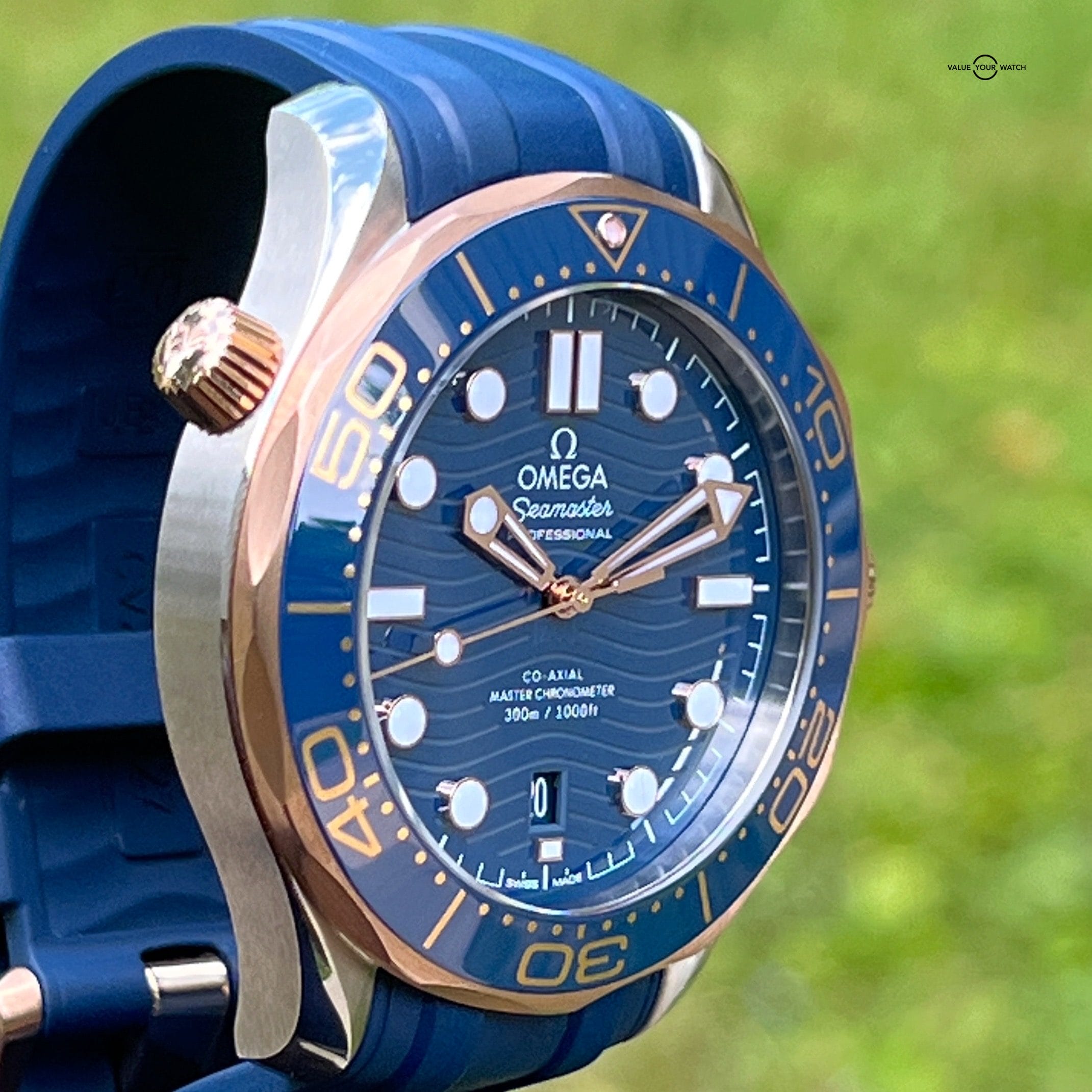 OMEGA Seamaster Diver 300M Co-Axial Blue Wave Ceramic Sedna Gold Warranty B&P - Image 3