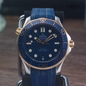 Omega Seamaster 300m Yellow Gold Ceramic 42mm Blue Stainless Steel Box & Papers