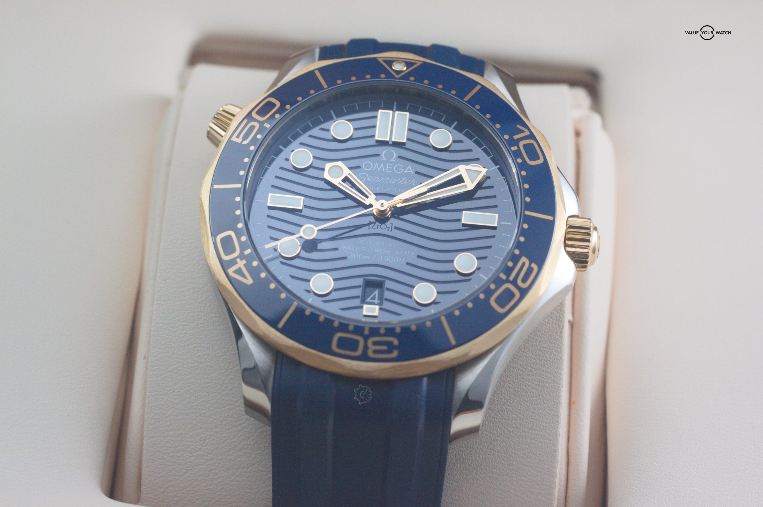 Omega Seamaster 300m Yellow Gold Ceramic 42mm Blue Stainless Steel Box & Papers - Image 3