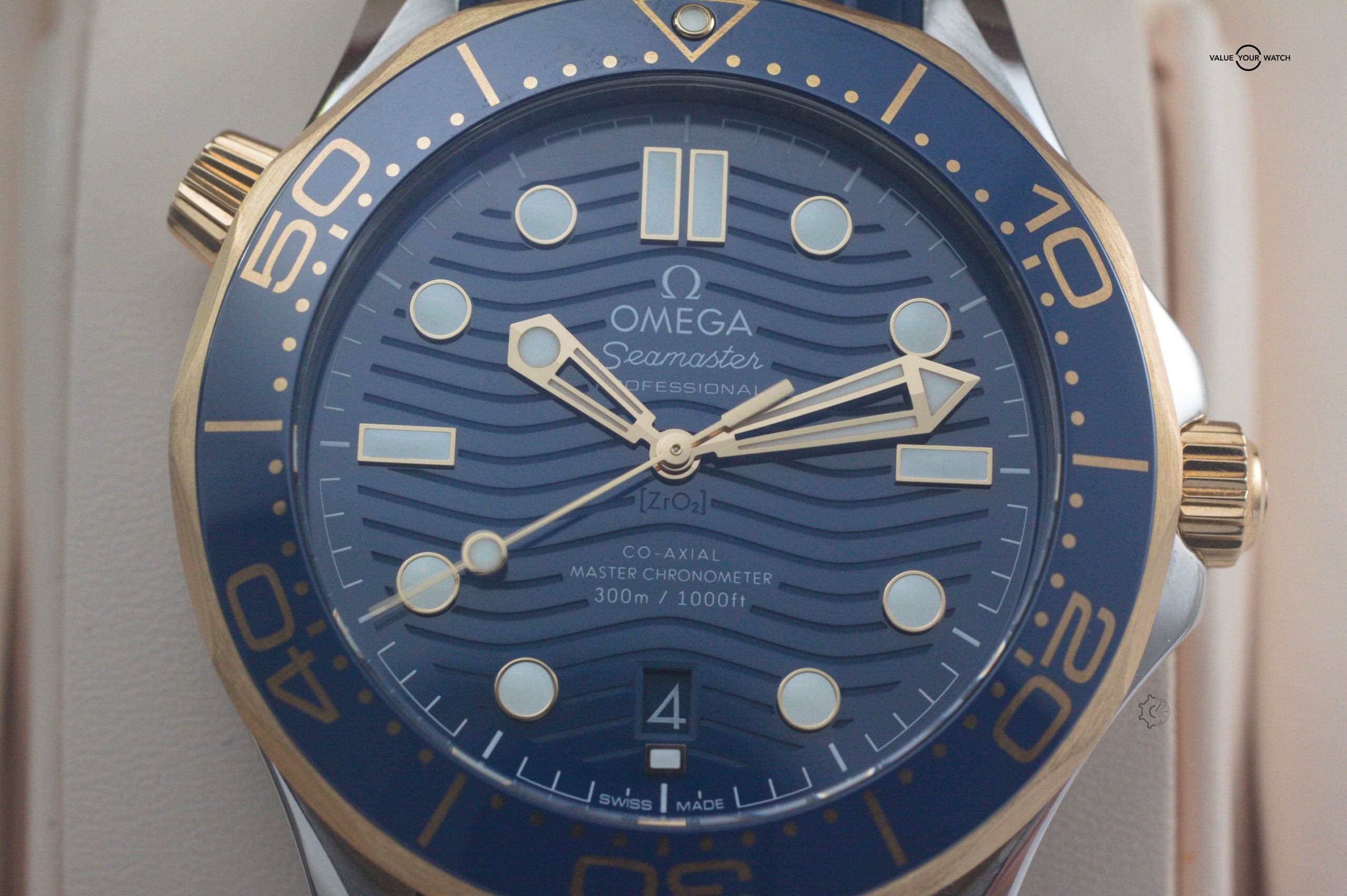 Omega Seamaster 300m Yellow Gold Ceramic 42mm Blue Stainless Steel Box & Papers - Image 4
