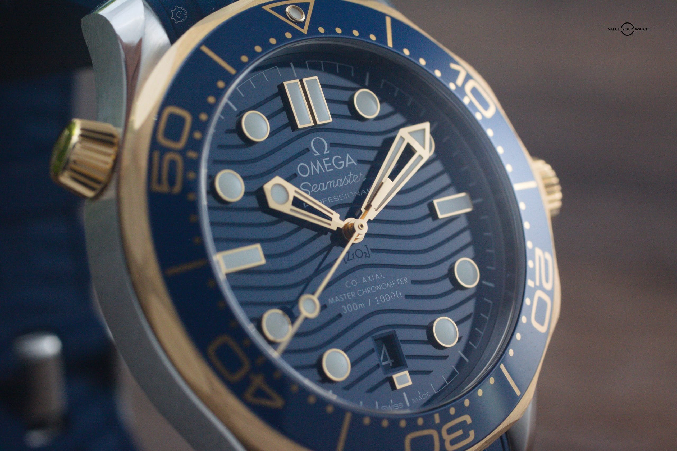 Omega Seamaster 300m Yellow Gold Ceramic 42mm Blue Stainless Steel Box & Papers - Image 5