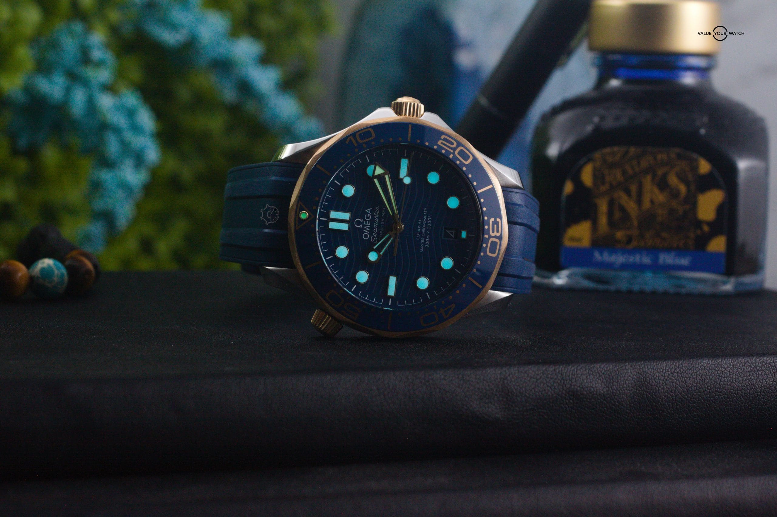 Omega Seamaster 300m Yellow Gold Ceramic 42mm Blue Stainless Steel Box & Papers - Image 9