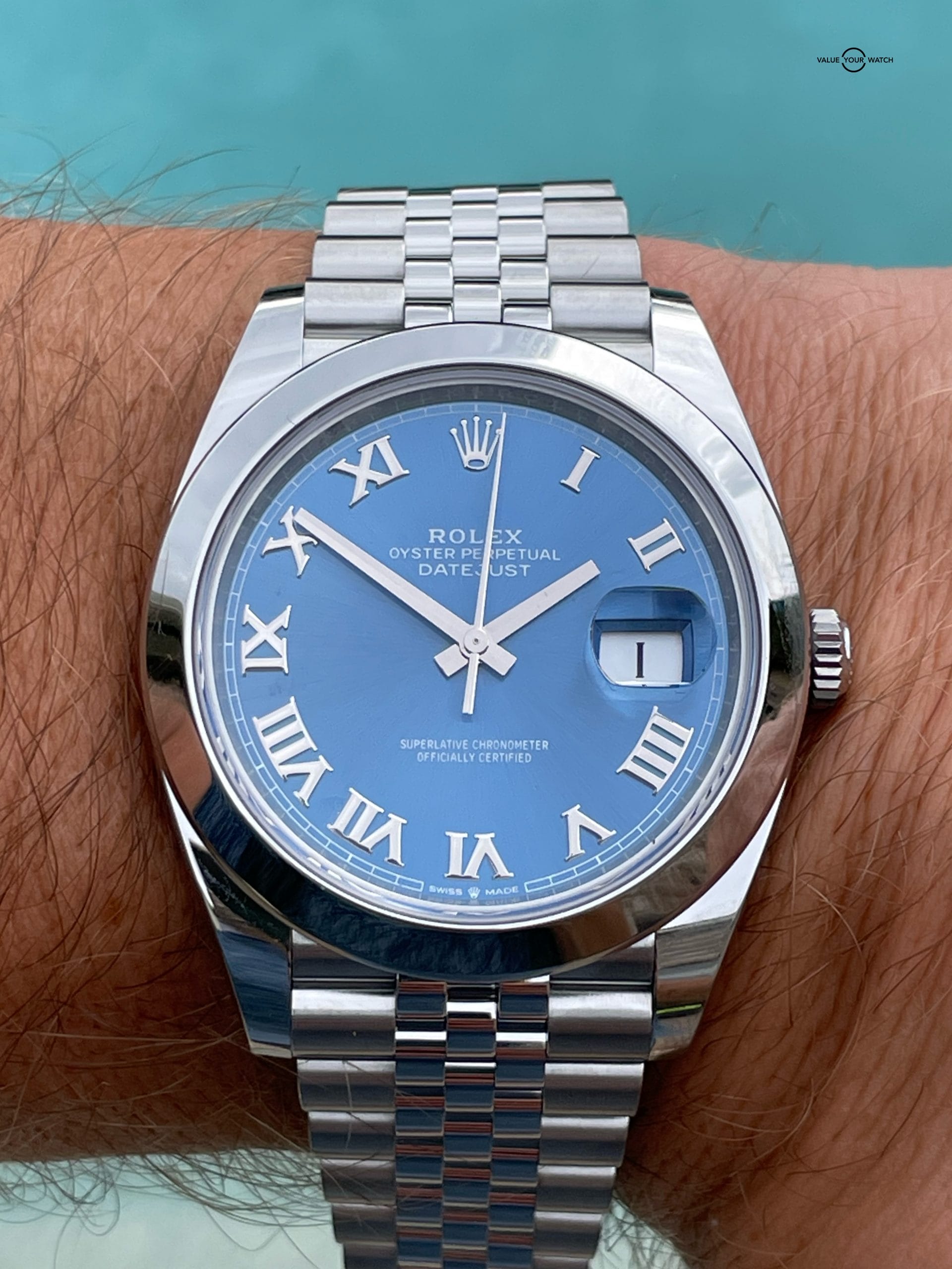 Rolex Oyster Perpetual OP 41mm Blue Roman Dial 126300 Value Your