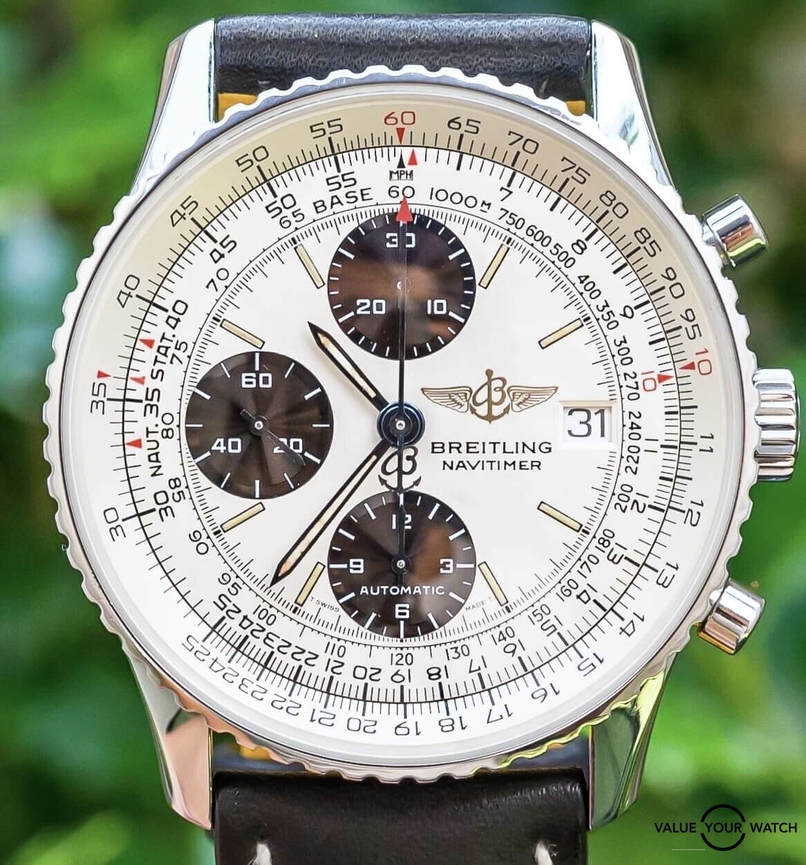 Breitling Old Navitimer II 42 Vintage “Panda” Silver Dial Box Automatic A13022.1