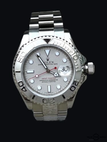 Rolex Yachtmaster 16622 platinum men’s watch. Serviced. Engraved rehaut. Box/papers/pouch/cloth inc.